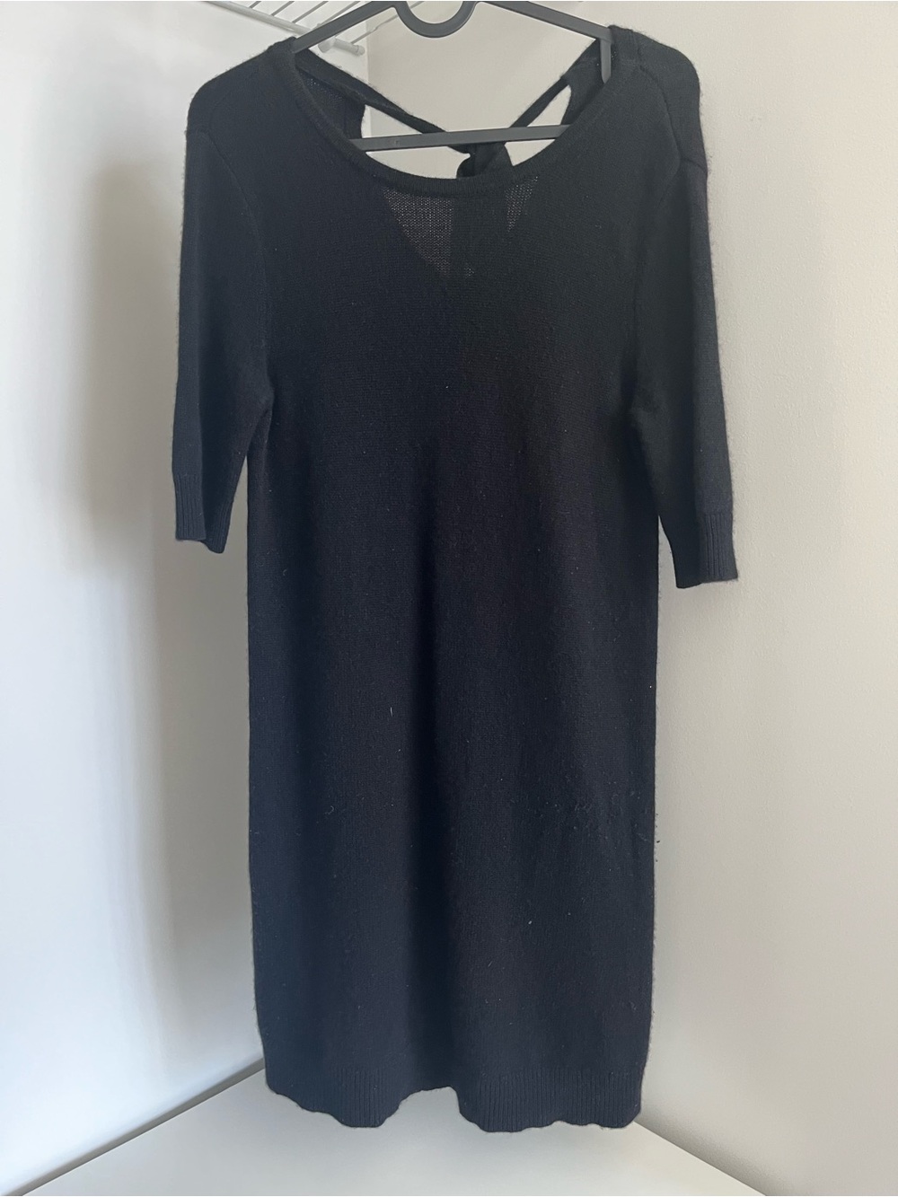 Theory Black Knit Mini Dress with Tie-Back